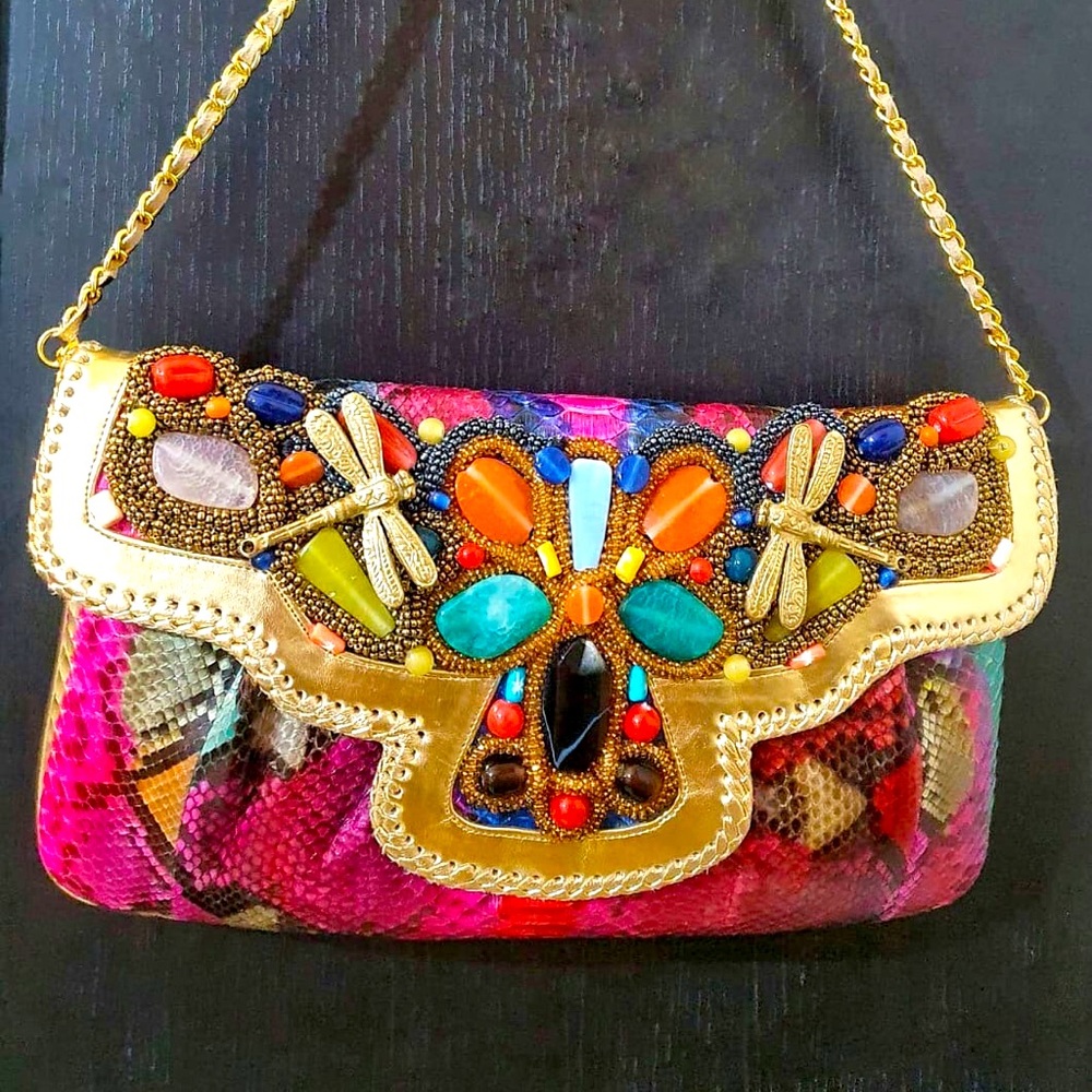 SOLIS Elegant evening clutch bag made of genuine python leather handmade